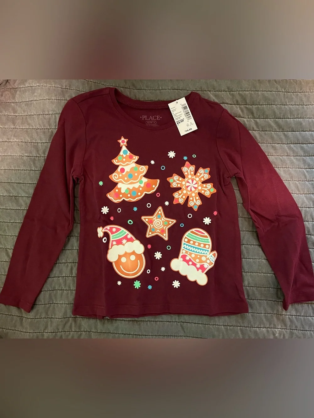 The Children's Place Maroon Long-Sleeve Holiday Graphic Tee